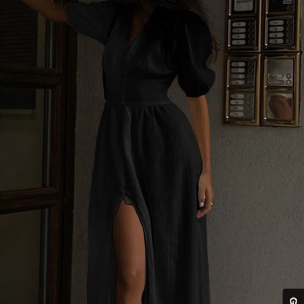 Commense Button Split Long Dress